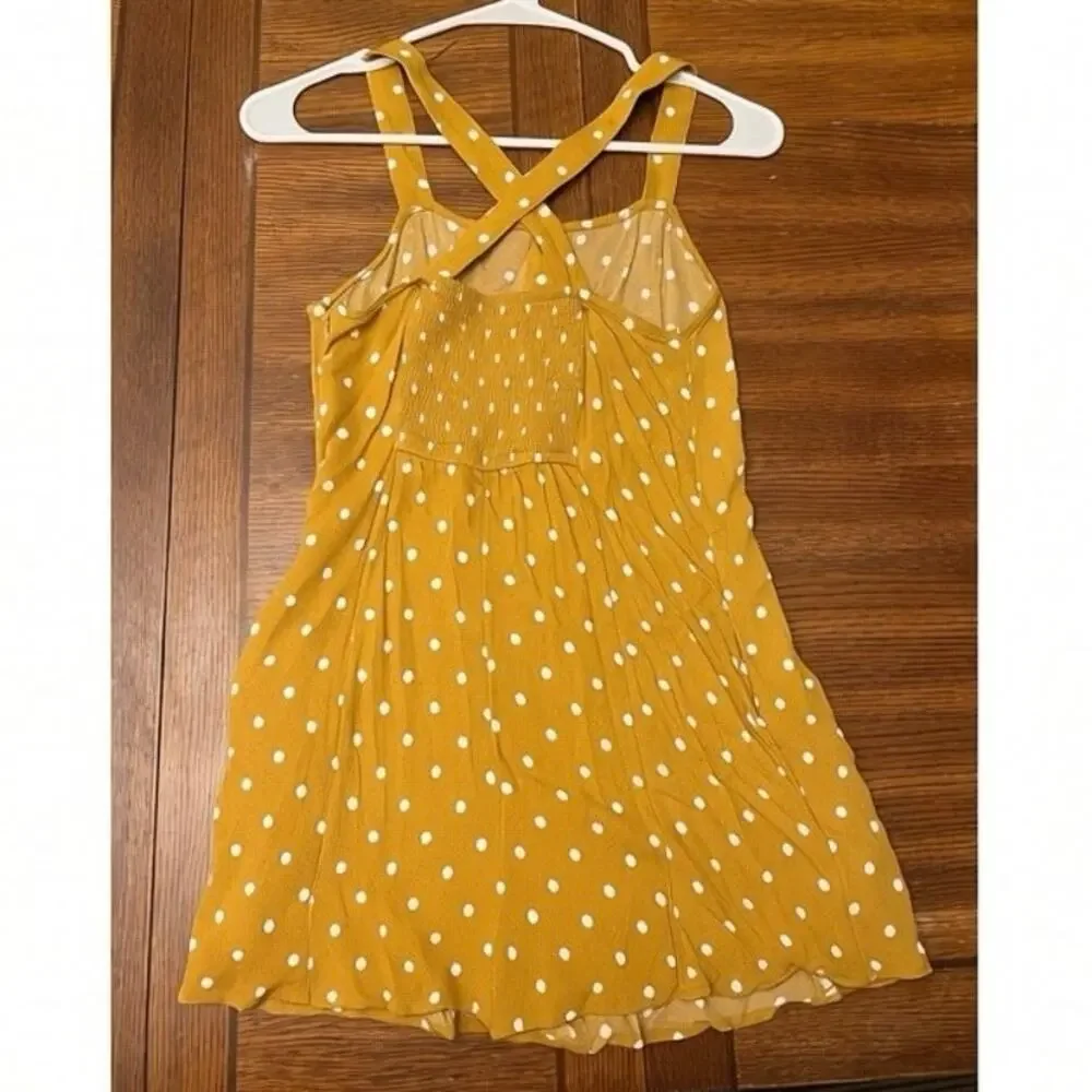 American Eagle Mustard Yellow Polka Dot Romper XS Button Front Cross Back Summer - Picture 8 of 11